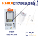 KIT CARREGADOR KAIDI USB | TIPO C 18W (TURBO) KD-550C