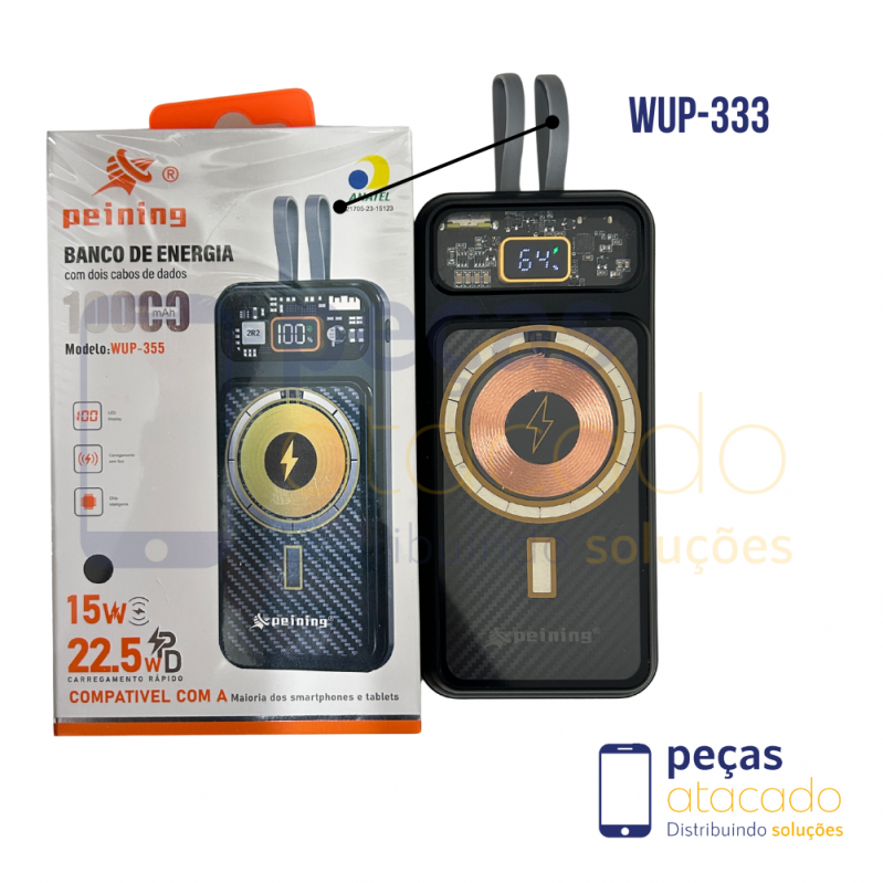 POWER BANK PEINING 15W INDUÇÃO PD 22.5W 10.000 WUP-355