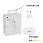 FONTE 1 LINHA APPLE USB-C 20W (A2347) (1 ANO DE GARANTIA)