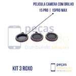 PELICULA DE CAMERA IPHONE 15 PRO | 15 PRO MAX COM BRILHO ROXA (KIT)