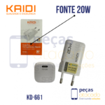 KIT CARREGADOR KAIDI USB C / LIGHTNING 20W GAN (KD-661CL)
