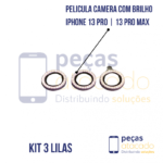 PELICULA DE CAMERA IPHONE 13 PRO | 13 PRO MAX COM BRILHO LILAS (KIT)