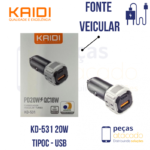 FONTE VEICULAR KAIDI USB | TIPOC PD 20W (KD-531)