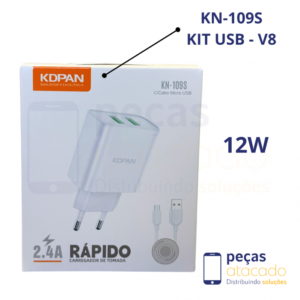 KIT CARREGADOR KDPAN (KAIDI) USB-V8 12W (KN-109S)