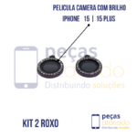 PELICULA DE CAMERA IPHONE 15 | 15 PLUS COM BRILHO ROXA (KIT)