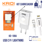 KIT CARREGADOR KAIDI USB C / TIPO C 20W KD-108C