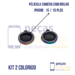 PELICULA DE CAMERA IPHONE 15 | 15 PLUS COM BRILHO COLORIDA (KIT)